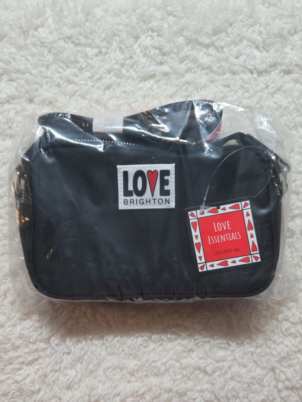 Brighton Black Crossbody Bag with Red Heart Accent
